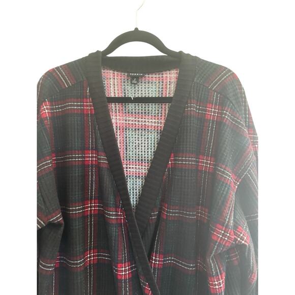 Torrid Size 2 Plaid Surplice Top Waffle Knit Holiday Drop Shoulder #5761 - Picture 4 of 16